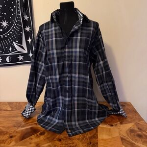 Thomas Dean Men's L Shirt Plaid Multicolor Long Sleeve Button 100% Pima Cotton